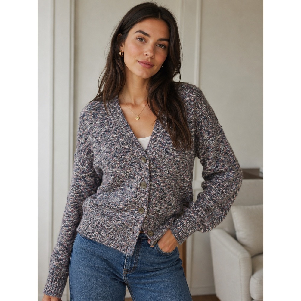 J.Crew Re-Imagined Space Dye Marled Knit Cardigan Sweater Blue Pink Womens Med.